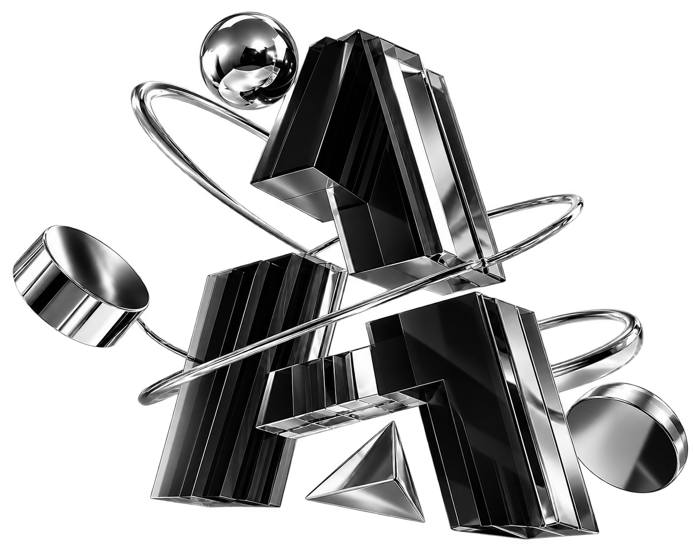 Black glass and chrome sculptural letter A